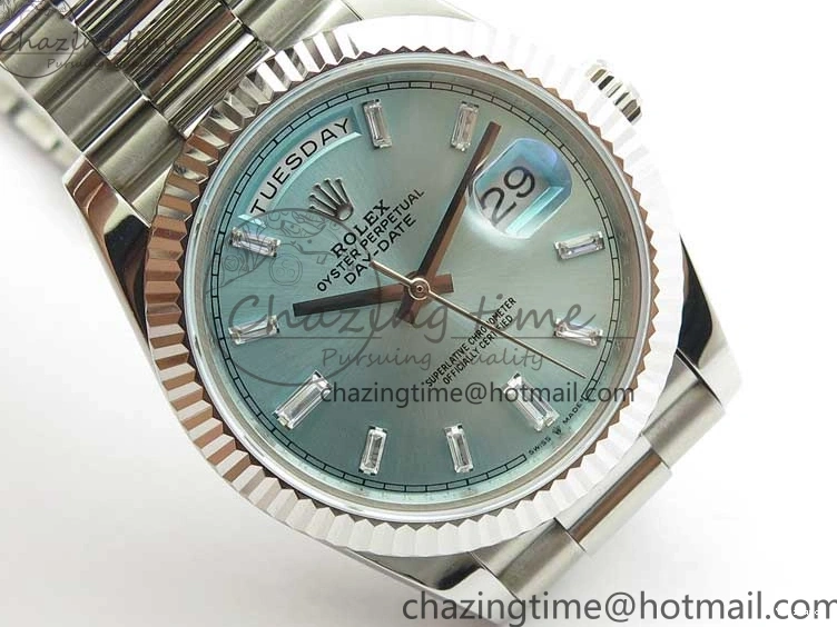 40mm Dial 904 President Ice on Markers T 228239 Blue Crystal SS A2836 Bracelet Dial New SS Version BP Day-Date 0330